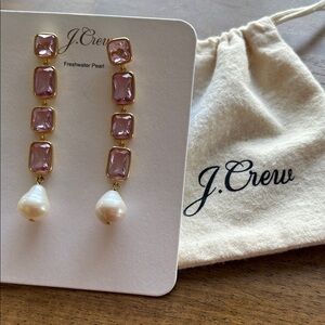 J. Crew Pink stones with Drop Pearls. Gold tone.
